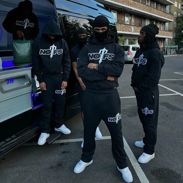 NOFS Joggingbroek en trainingspak, letterprint, losse hoody en joggingbroek, Y2K voor heren, hiphop, streetwear, tracksuit, mannen, pullover, casual top en sportbroek (2 stuks pak), 1, blauw, S
