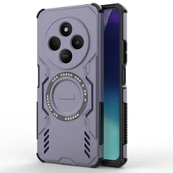 Enhanced Armor Shockproof Phone Case with Magnetic Back Cover Holder for Redmi 14C (HKdj - Purple)