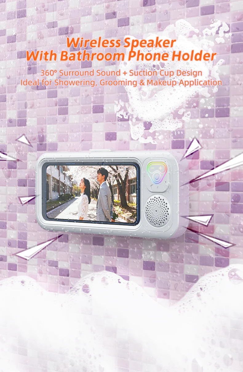 Tragbarer Bluetooth Lautsprecher Mit Saugnapf Und Touch Steuerung_voghion.com