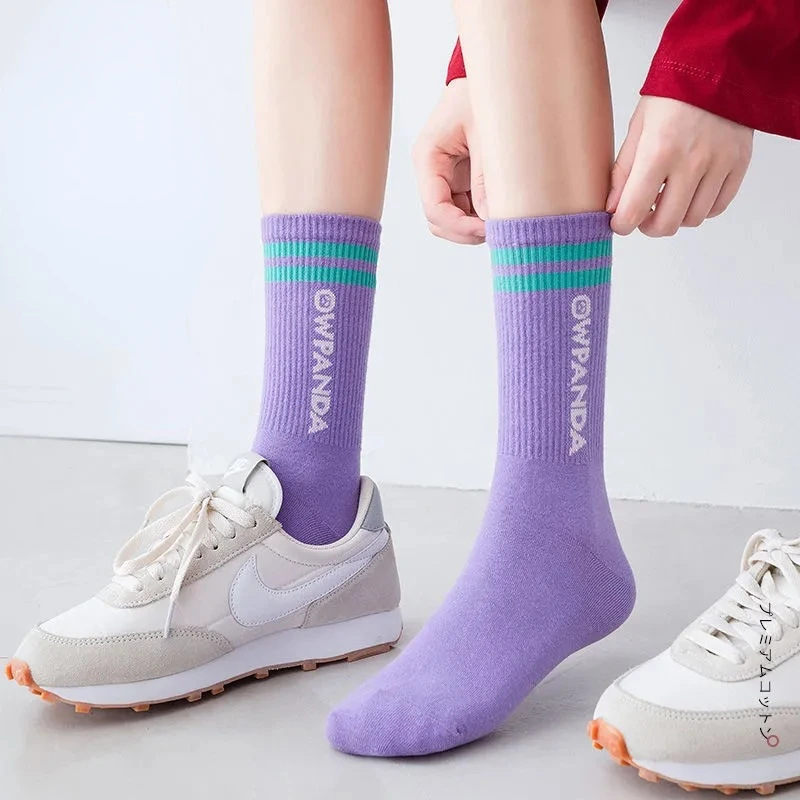 Cotton Knitting Striped Long Socks Solid Color Harajuku Retro Black White Crew Socks Japanese High School Girls Cute Socks