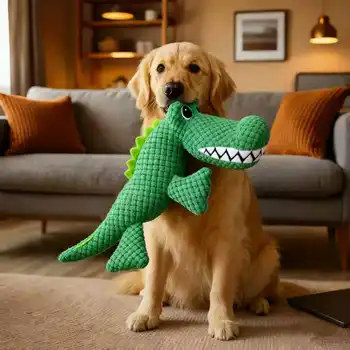 Pet Chew-Resistant Plush Interactive Toy with Sound, Dinosaur Shape, Crocodile, Suitable for Large, Medium, and Small Pets Like Cats and Dogs, Double-Layer Fabric, Built-In Airbag 1