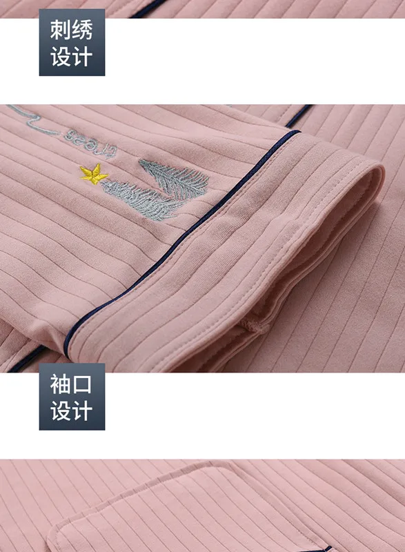 Reine Baumwolle Morgenmantel frauen Pyjamas Neue Langarm Herbst Winter Paar Robe Stricken Nachtwäsche Frau Bademantel Dusche Robe – Detail 8