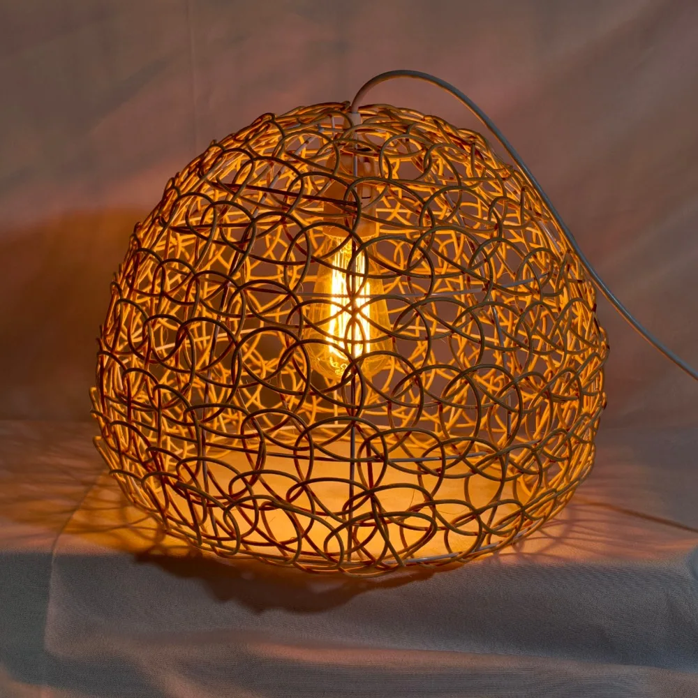 25cm Handmade Vine Wicker Pendant Light Retro Bird's Nest Vintage Fish Scale Chandelier Hanging Light Living Room Kitchen Coffee