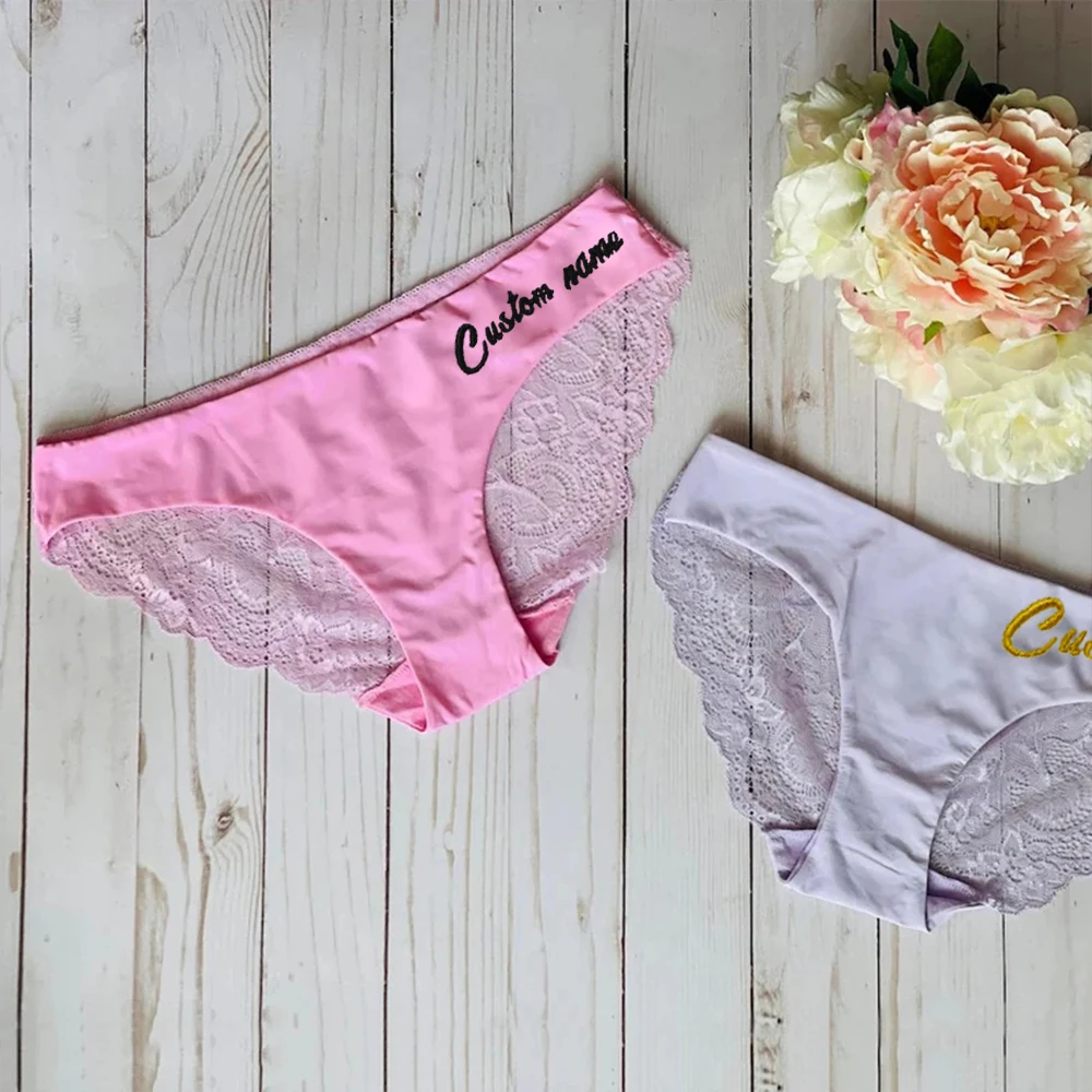 Maßge schneiderte Tangas Höschen mit Name Stickerei Persönlichkeit Dessous Hochzeit Flitter wochen Brautjungfer Braut Frau Unterwäsche Geschenke – Detail 11
