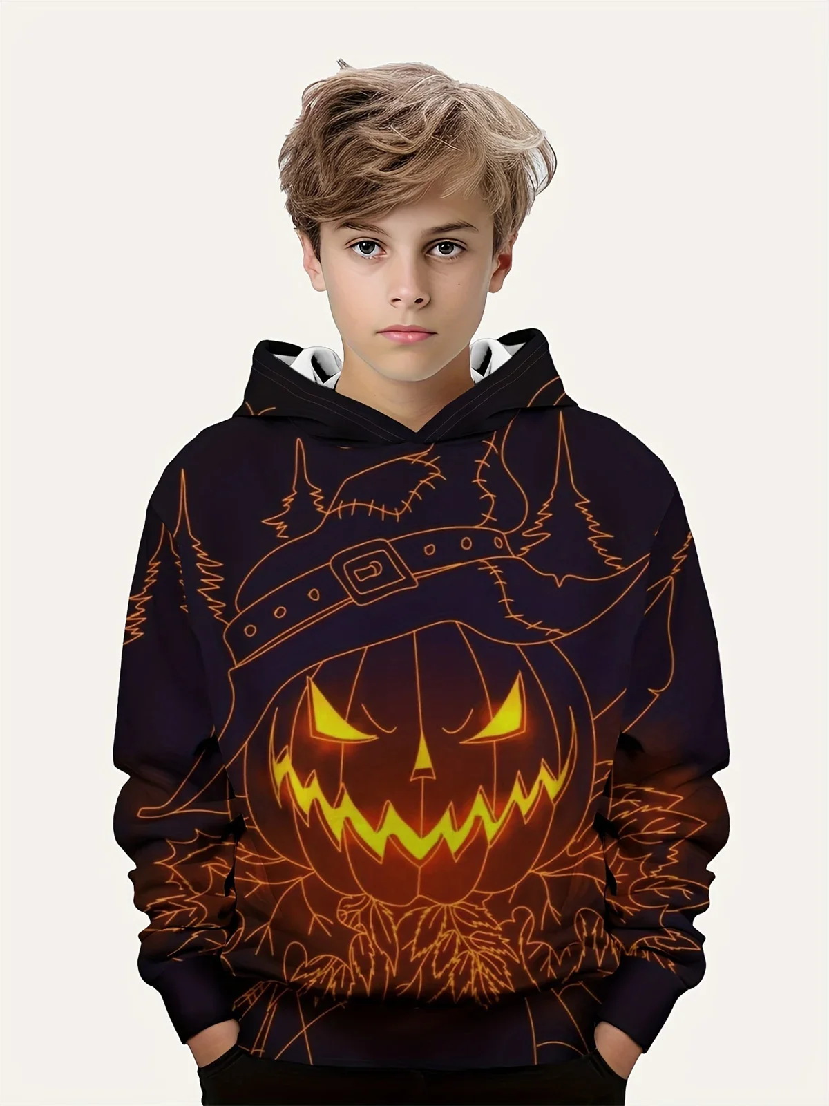 thumbnail image 1 of Ropa para niños, sudadera con capucha con estampado digital 3D de payaso aterrador de Halloween para niños, camisetas informales de poliéster de manga larga para primavera y otoño, ropa para niños, 1 of 5