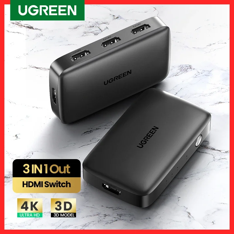 

UGREEN 4K HDMI Switch 3 in 1 Out HDMI Switcher Splitter for Xiaomi Mi Box 4k@30Hz for Nintendo Switch PS4 with IR Remote Control