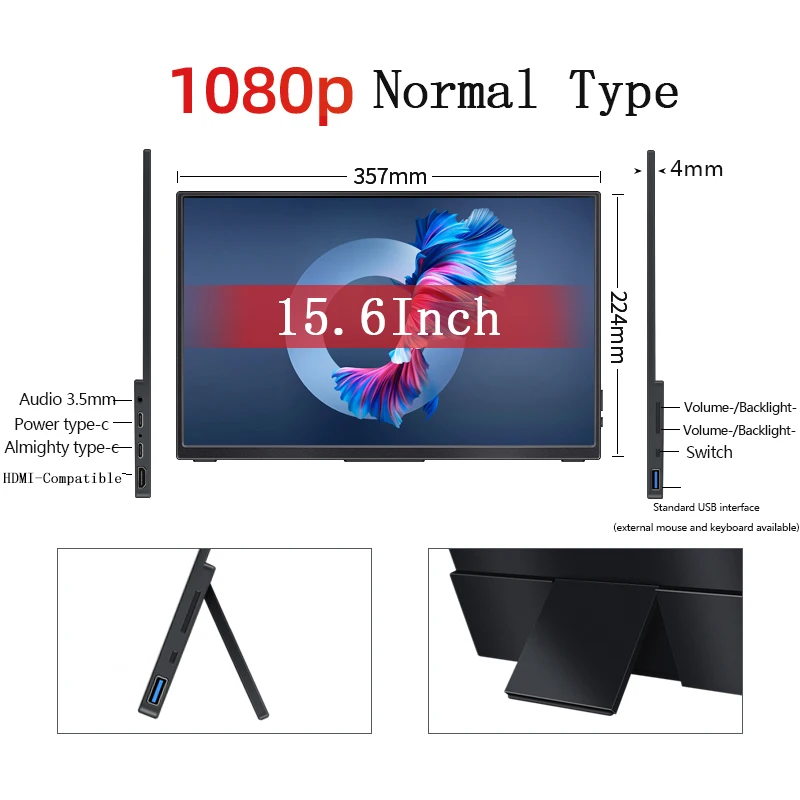 15.6 ġ 1080p FHD ޴ , CŸ USB HDMI ȣȯ  , Ʈ  PC  ÷ ݼ