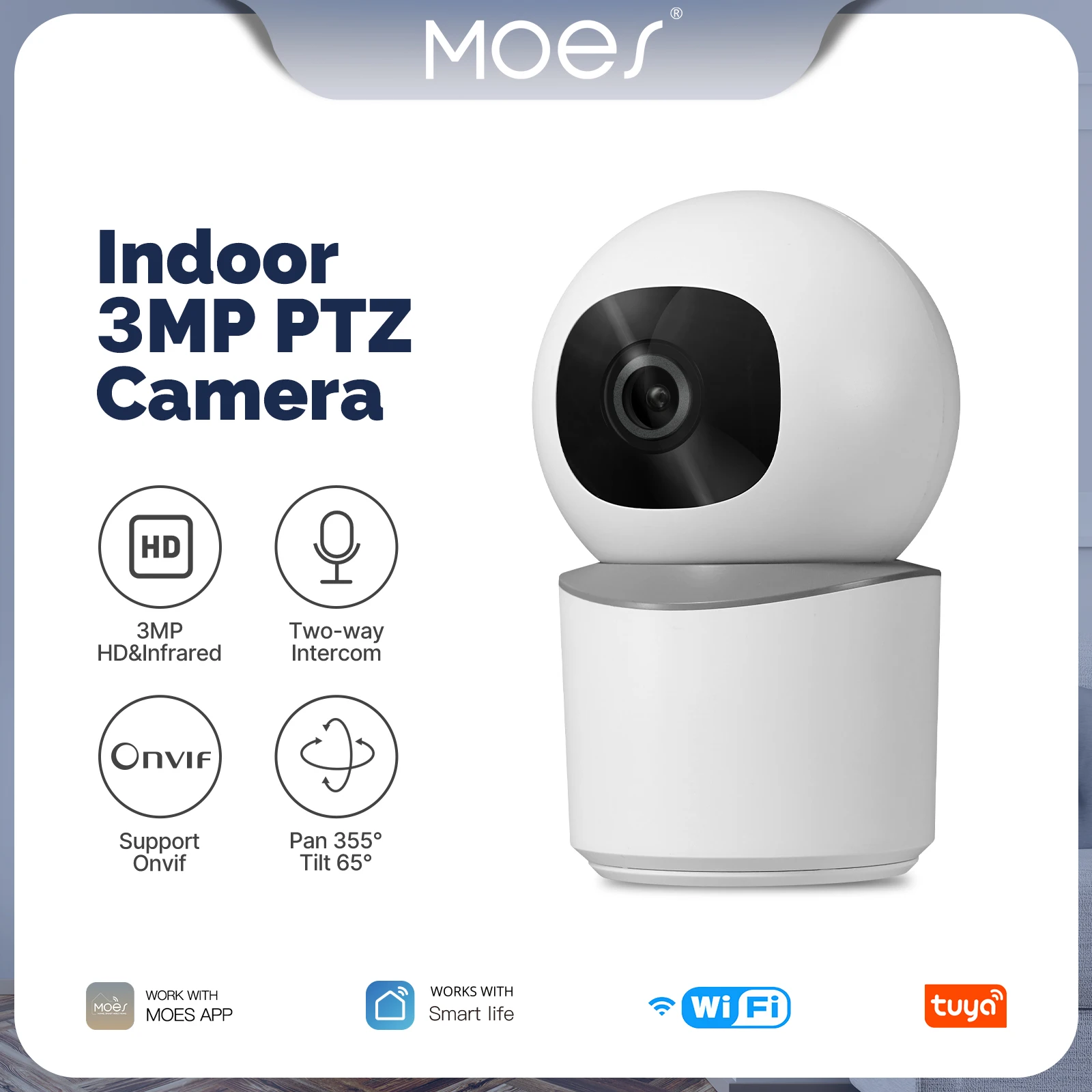 Caméra De Sécurité Intérieure MOES P52 4MP WiFi PTZ - Vision Nocturne, Détection Mouvement