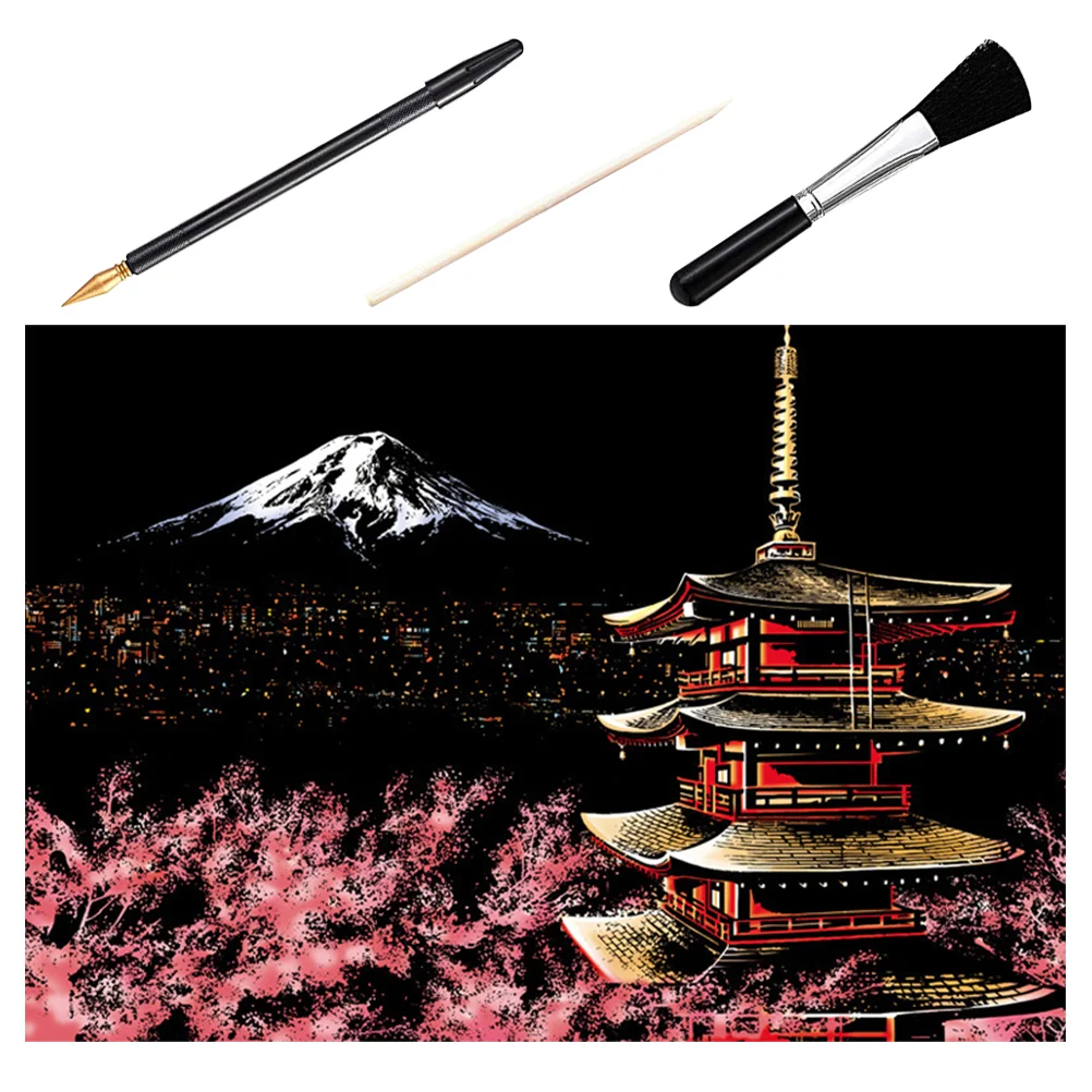 

4pcs Sets Night View Scratchboard Scratch Off Craft Kits DIY Scratch Scratchboard Materials for Adults Kids