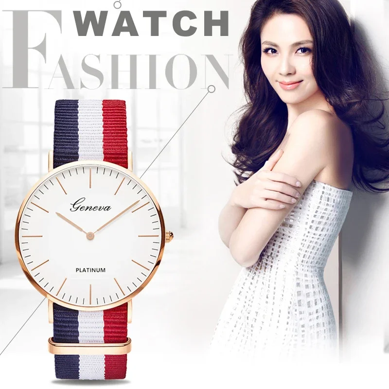 Fashion Unisex Geneva Super Thin Platimum Nylon Fabric Watch Sports Casual Clock For Men Women WristWatches Relojes Mujer 2022