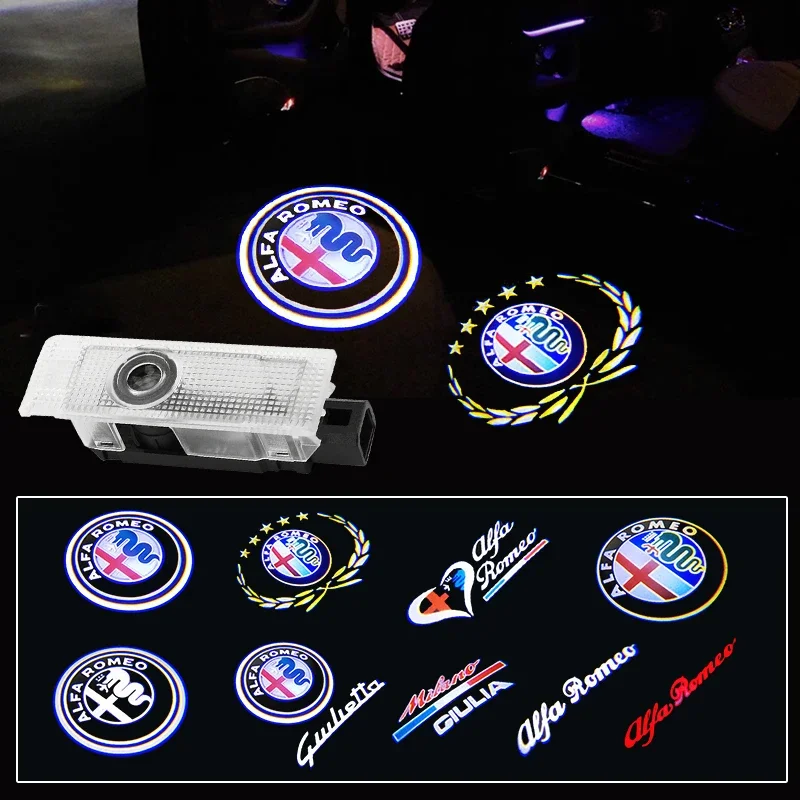 2Pcs Car LED Door Welcome Light Logo Proiettore Ghost Shadow Lampada Decorativa Per Al-fa Giulia Giulietta Mito Stelvio Brera 156 159 (01 - Foto 9