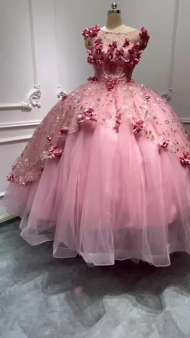 Розовое платье принцессы Quinceanera для девочек по индивидуальному заказу пышное