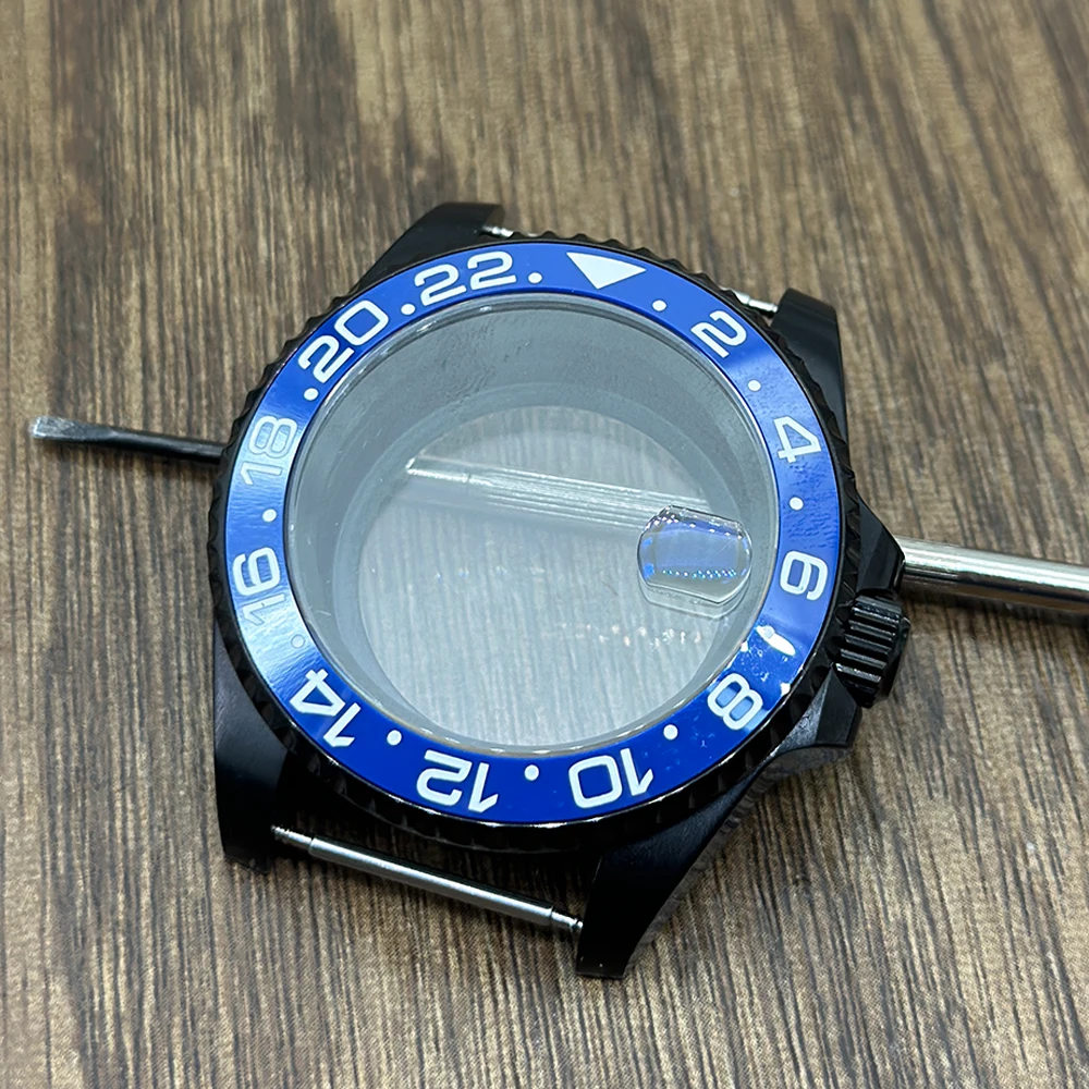 Enhanced Product Title:  
Black Finish GMT Series Bezel Watch Case with Sapphire Glass - 40mm
