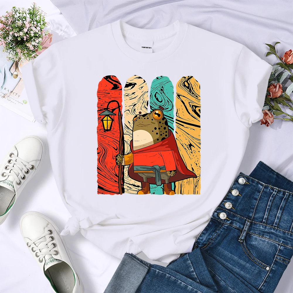 

Хлопковая женская футболка в эстетике лягушки играющей банджо с грибами, мягкие дышащие уличные футболки с коротким рукавом в стиле хип-хоп