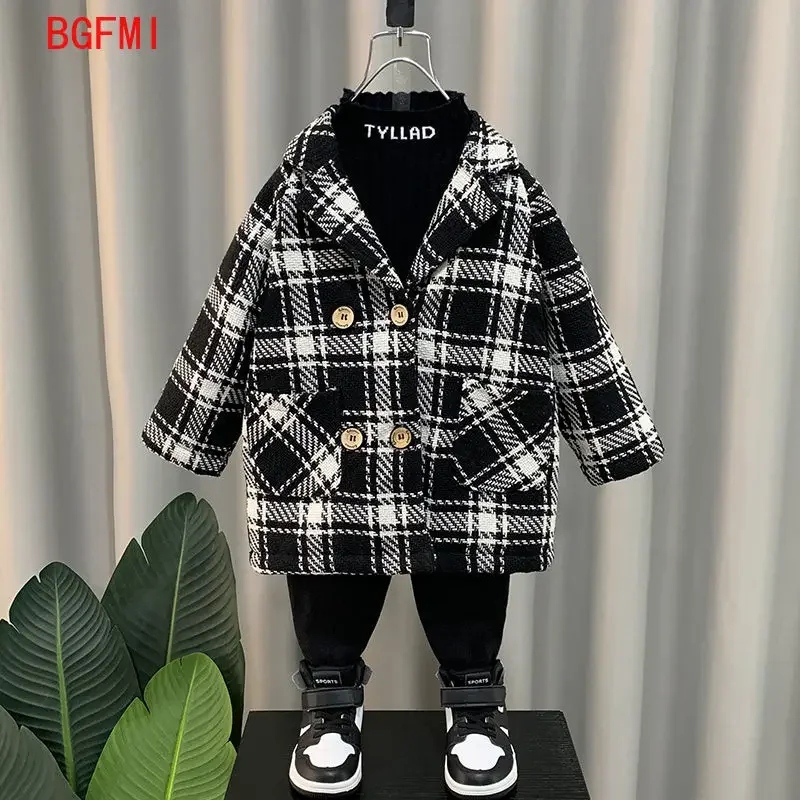 Korean Kids Winter Clothes Thicke New Plaid Woolen Coat Boys' Warm Jacket Childhood Coats Winter Padding Kids Outerwear 2-11Y