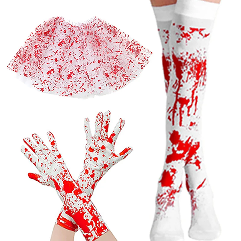 Halloween Costumes Blood Gloves Socks Apron Skirt Cosplay Party Scary Atmosphere Decor Themed Party Props Boy Girl