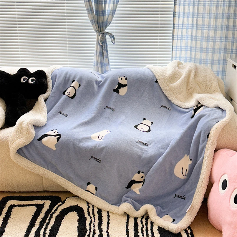 

Simple Thickened Milk Lamb Fleece Blanket Winter Nap Office Sofa Blanket Cartoon Lunch Break Air-conditioning Blanket