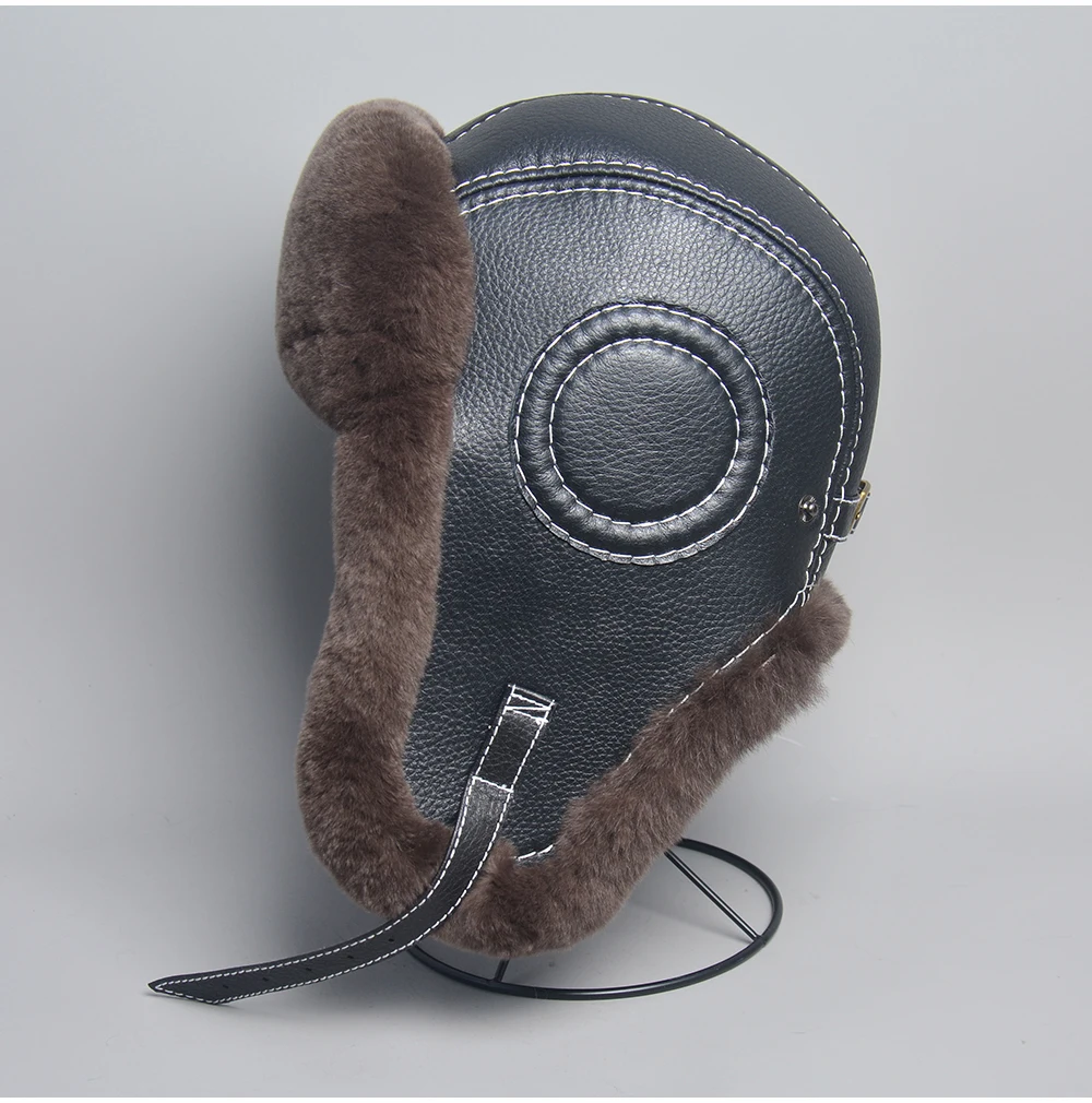 2024 New Men's 100% Natural Rex Rabbit Fur Bomber Hats Winter Russian Man Warm Real Sheepskin Leather Hat Male Real Fur Caps