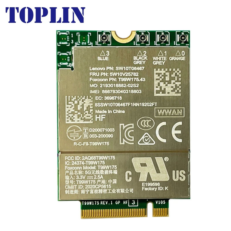 T99W175 T99W175.43 5G NR M.2 5G Card FRU 5W10V25782 X55 5G Modem For Yoga 5G-14Q8CX05 Laptop IdeaPad 5G-14Q8X05 Laptop