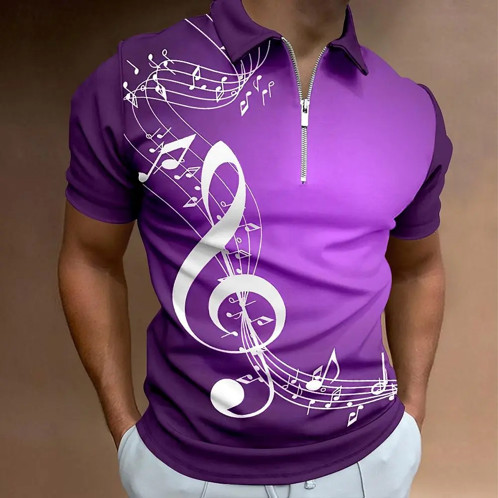 トップス Music Heals Polo Shirt s Music Symbol Print Men's Polo T-Shirt Summer Casual Short