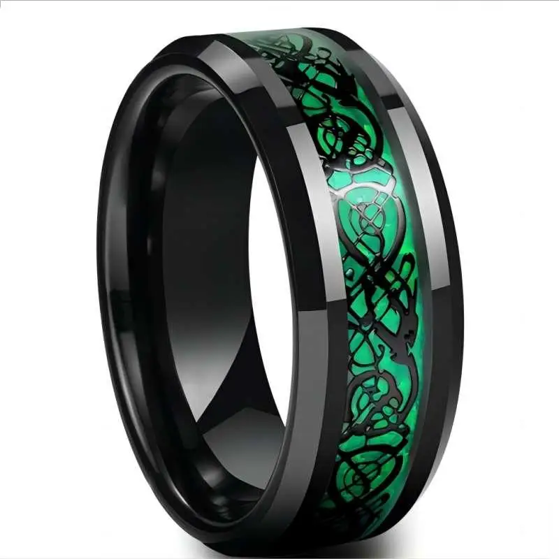 Stylish 8mm Red Beveled Edge Celtic Dragon Stainless Steel Wedding Band