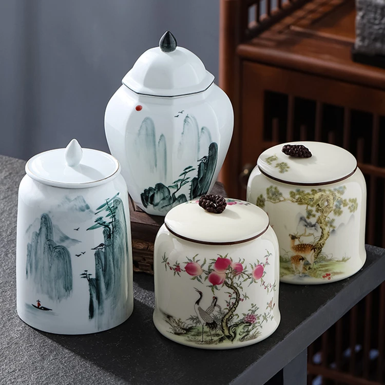 

Керамическая банка для хранения с крышкой, влагостойкая герметичная чайная банка с современным ландшафтным рисунком, контейнер для хранения конфет и еды большой емкости
