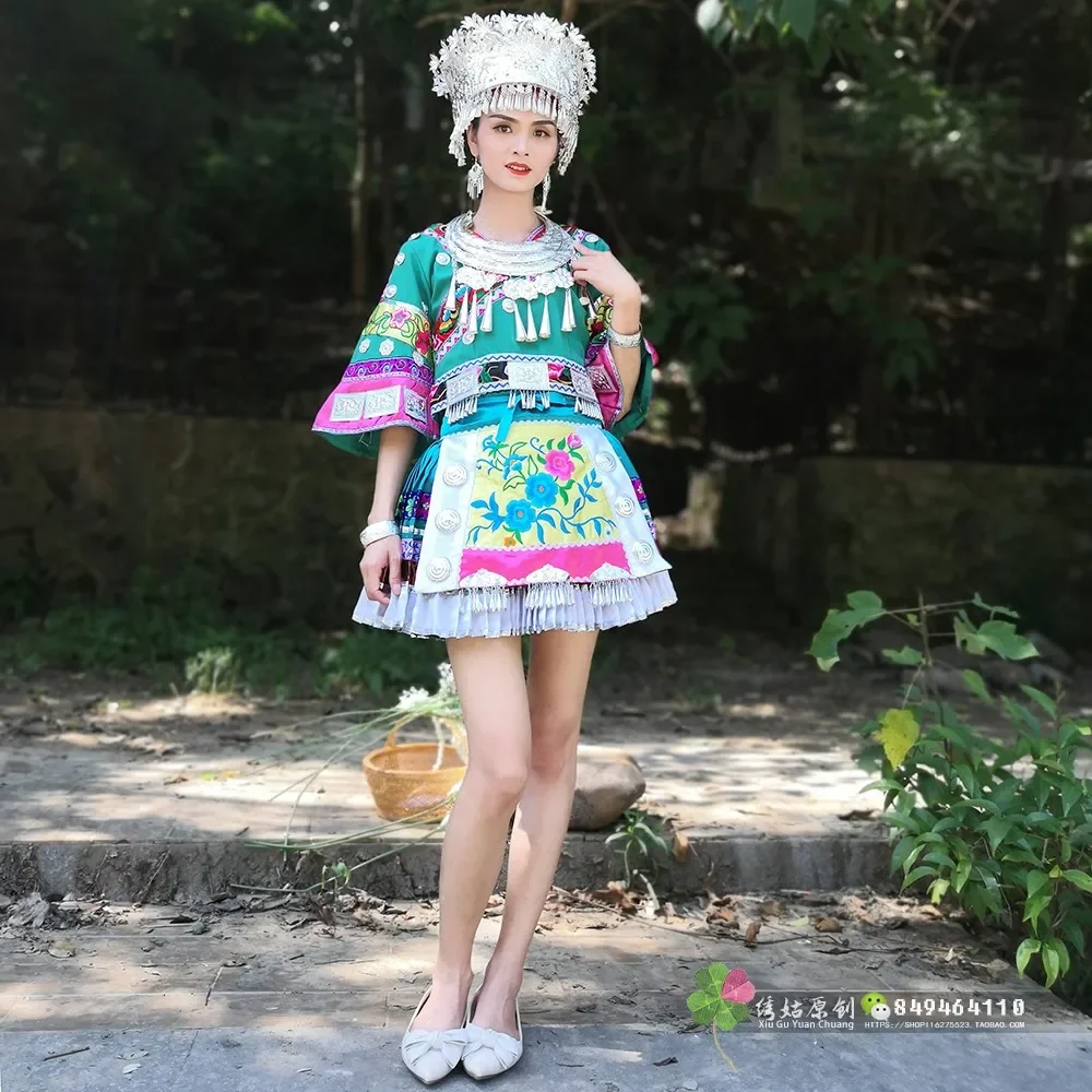 Miao Costume Guizhou Costume National Minority Tujia People Dance Headwear Traditional Chinese Dance