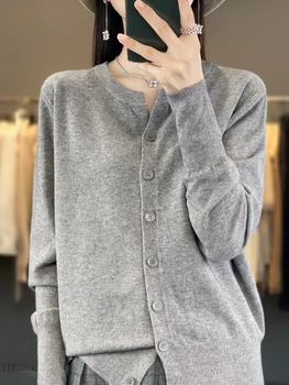 Zjaiss Women Solid Color Sweater 2025 Autumn Winter New Cashmere Cardigan Women Loose O-Neck Knitted Sweaters Simple Versatile