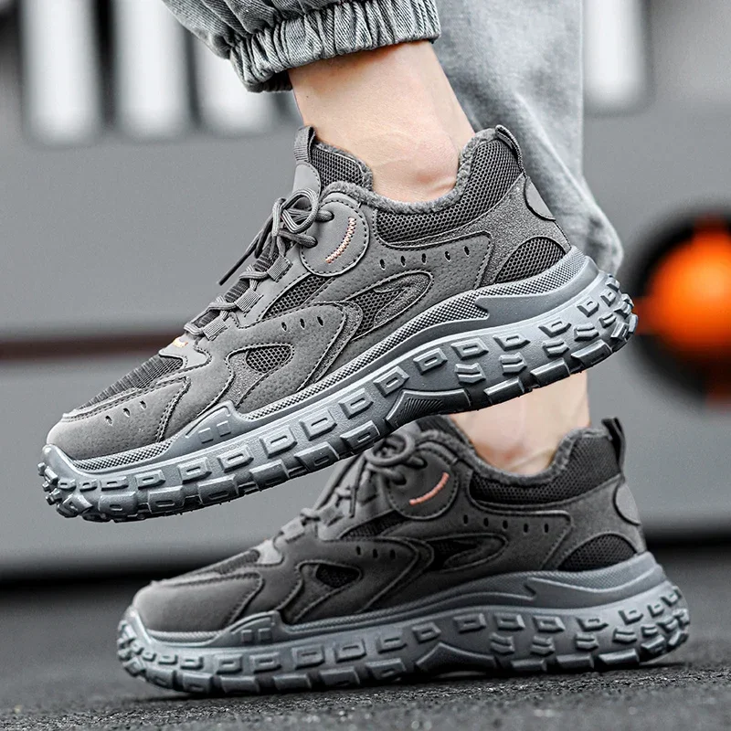 

Мужские зимние повседневные ботинки с подошвой, модные Универсальные Теплые ботильоны, мужские бархатные утепленные повседневные кроссовки