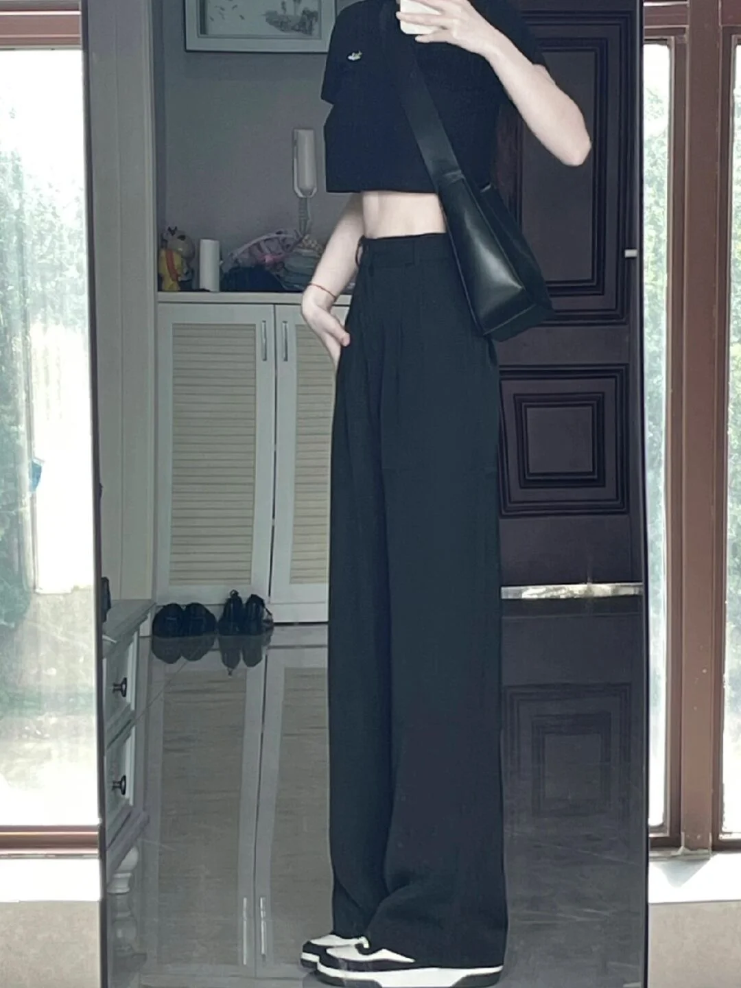 Узкие Костюмные брюки с высокой талией, женские летние черные прямые широкие универсальные повседневные брюки цена и фото