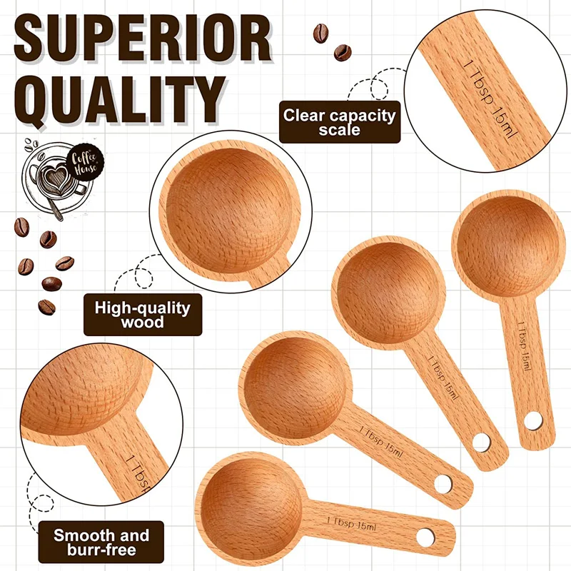 100 Stück 15ml Holz-Kaffeelöffel, Buchenholz-Messlöffel-Set, Kaffeelöffel für gemahlenen Kaffee, Esslöffel zum Messen von gemahlenen Bohnen und Tee – Detail 3