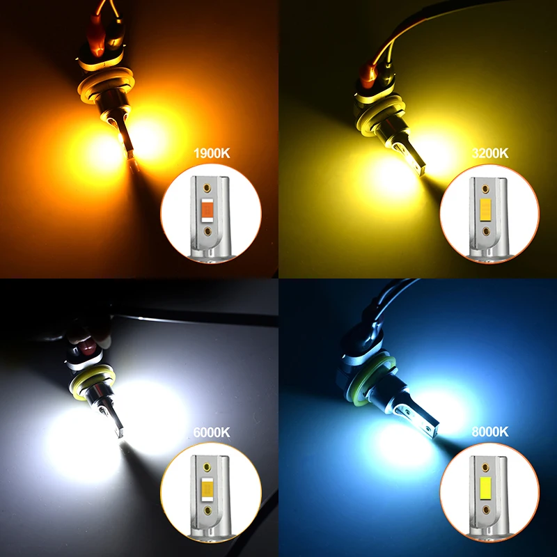 LED 안개등 헤드라이트 H11 H8 H9 H16jp 9005 HB3 9006 HB4 H4 H7 백색/청색/황색 1:1 할로겐 사이즈