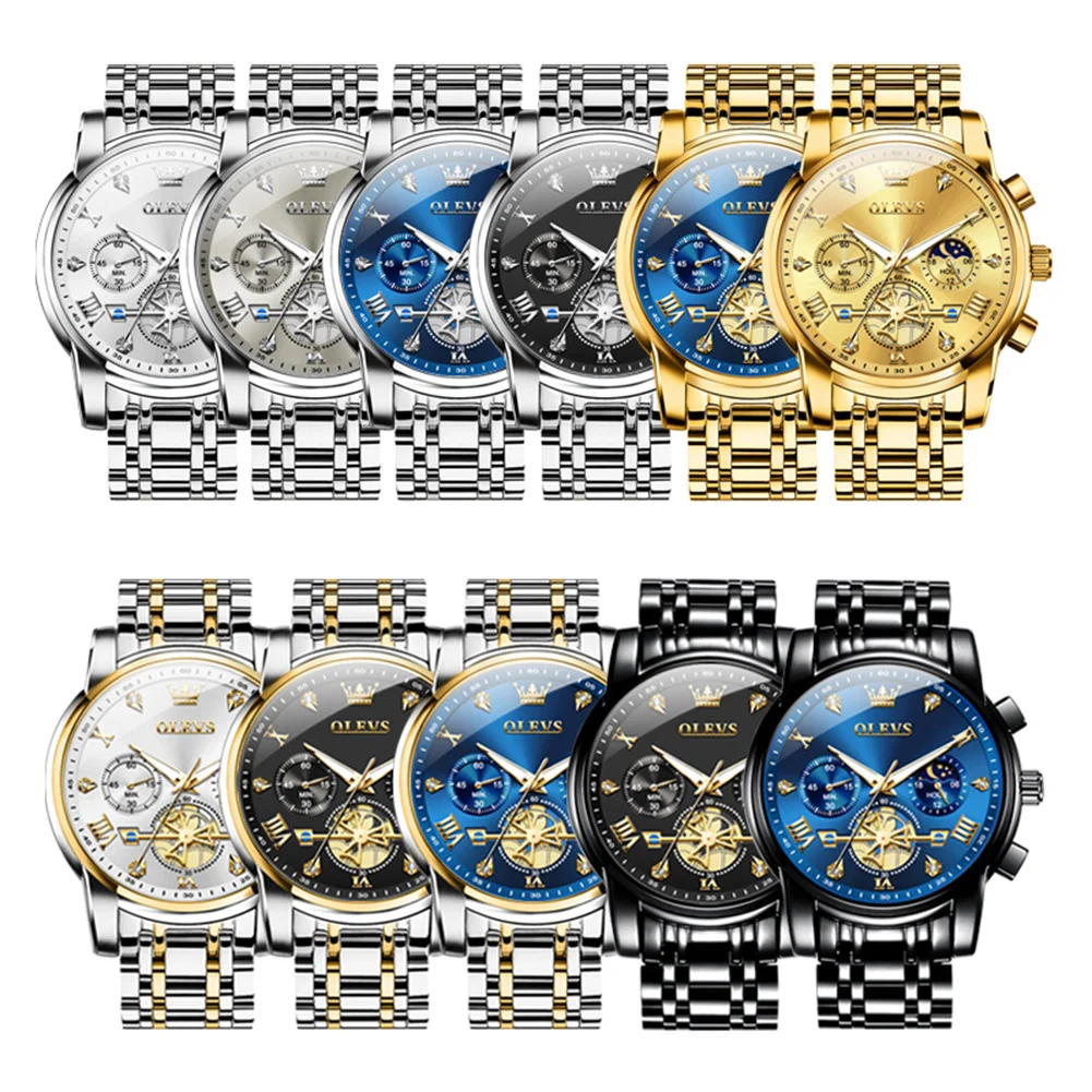 OLEVS 2856 Men's Quartz Watches Skeleton Flywheel Chronograph Classic Fashion TOP Brand watch for Men Moon phase Waterproof - Image 4