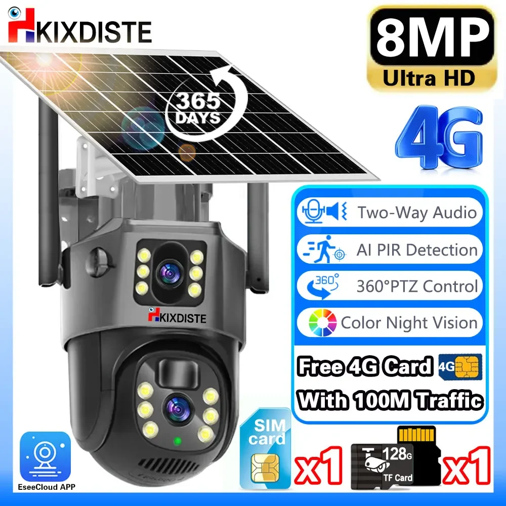 4G Sim Card Solar Camera PIR Human Detection Protection Security 4K HD Wifi IP Wireless Solar Power CCTV Cameras Smart Home Cam