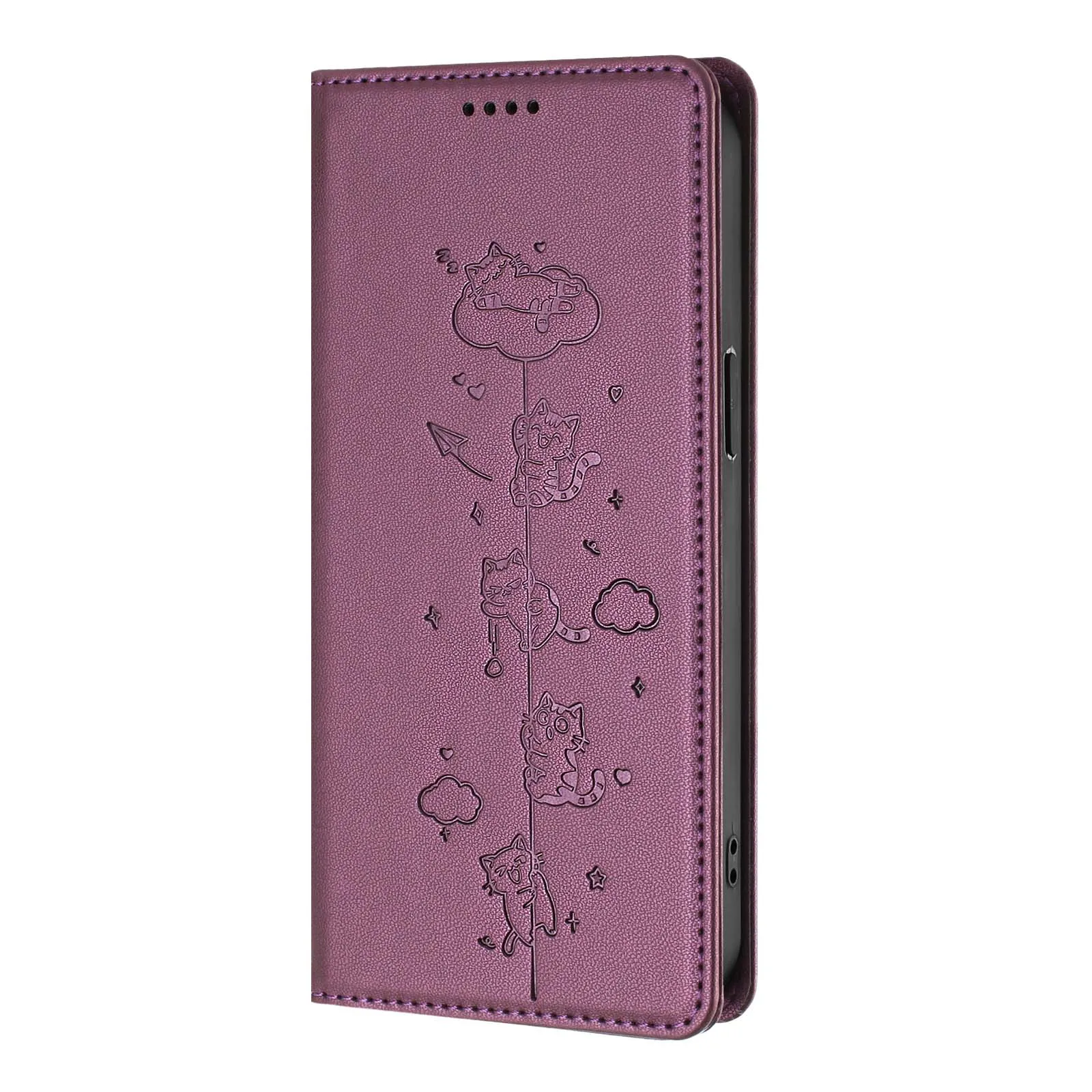 Chic Cat Phone Case: Magnetic Leather Flip Cover with Card Holder