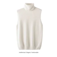 Elegant British Style 100%Wool Turtleneck Ladies Sweater Sleeveless Tank Tops 2026 Autumn Slim Soft And Warm Knitted Women Vests - Image 3