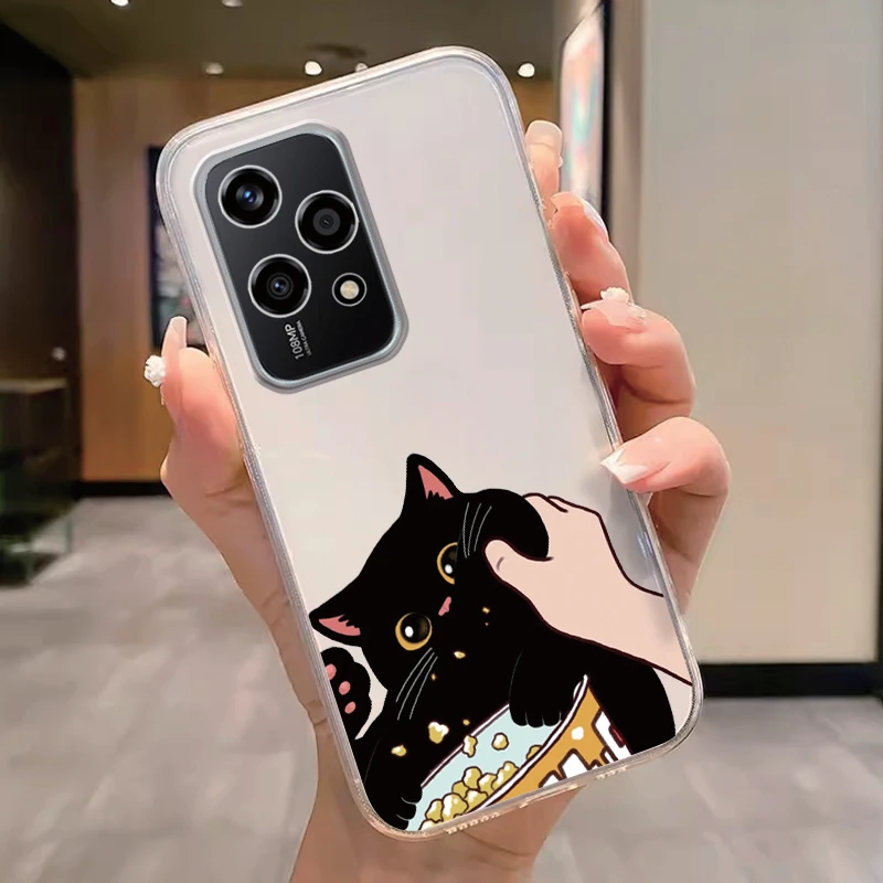 Floral Fashion Clear Silicone Phone Cover - Cute Cat Couple Design