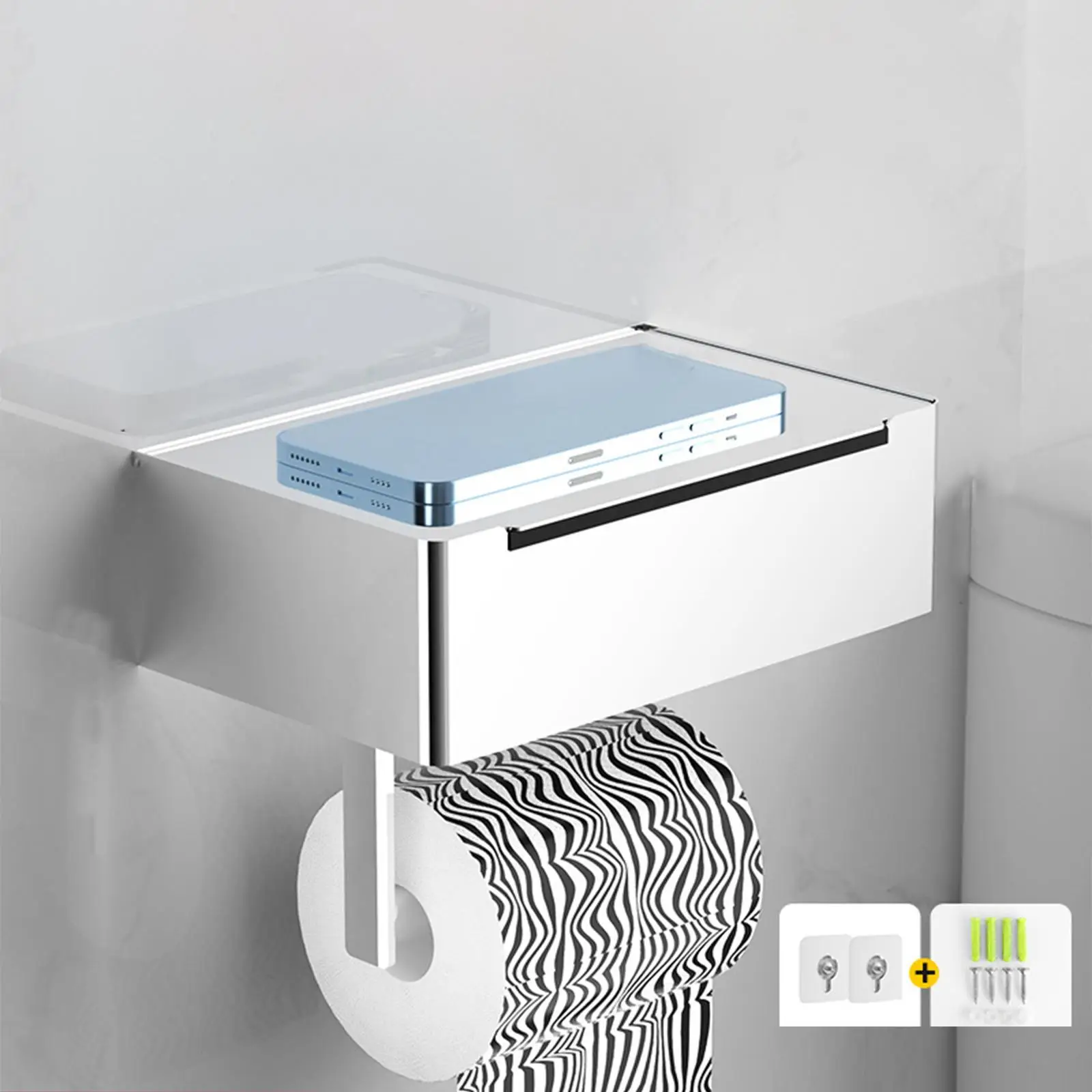 Stainless Steel Toilet Tissue Paper Holder Storage Rack Sturdy Wall Mount Toilet Storage Box for Bathroom Home Kitchen Bedroom