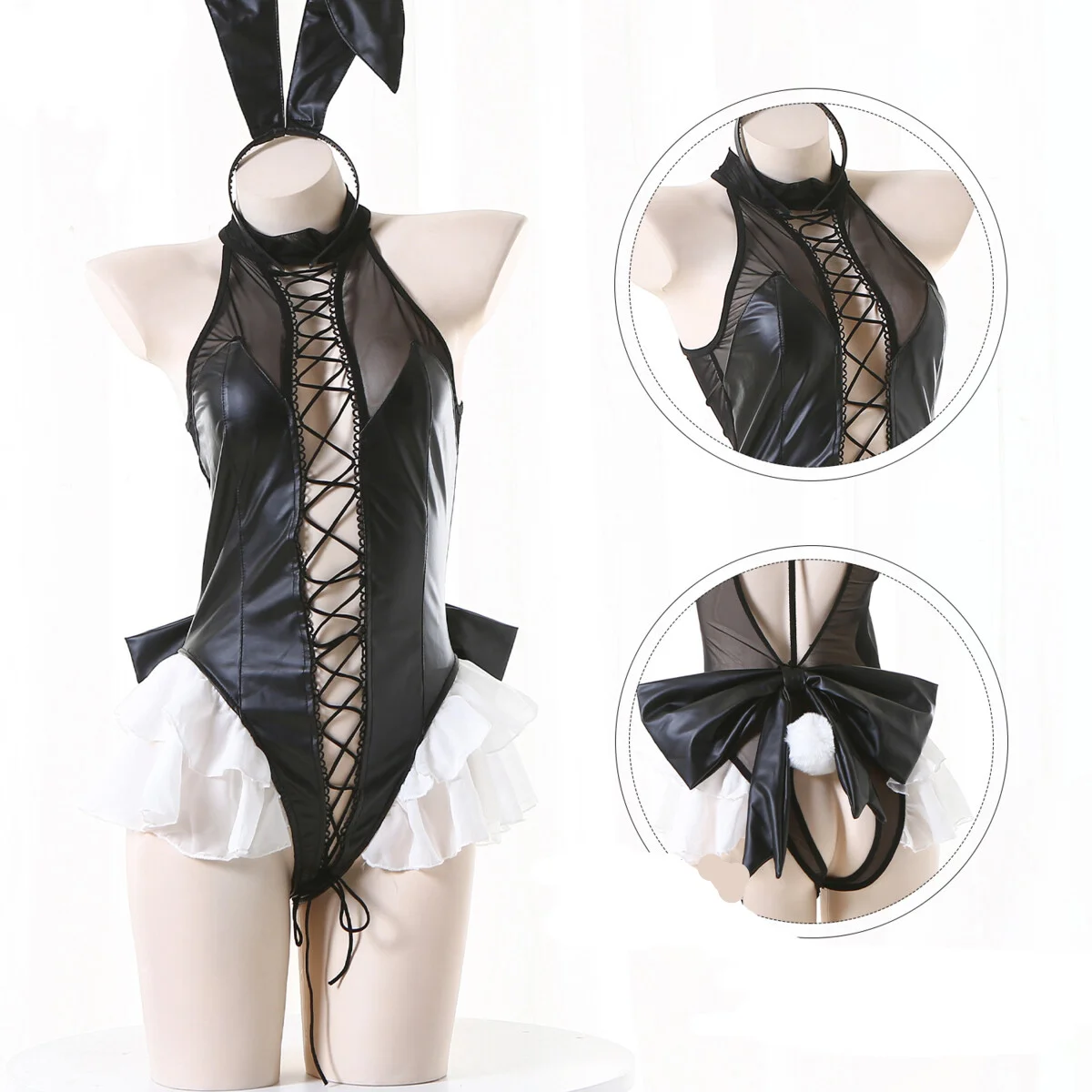 Biancheria intima divertente Nuovo prodotto Pelle laccata Taglio aperto Un pezzo Coniglio Puro desiderio Sexy COS Uniforme Set Gioco di ruolo Ragazza_voghion.com