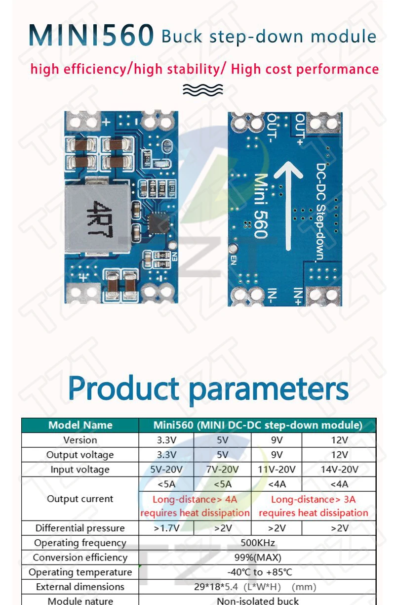TZT LM2596s DC-DC Step-down-Stromversorgungsmodul 3A Einstellbares Step-down-Modul LM2596 Spannungsregler 24V 12V 5V 3V MINI560 – Detail 18