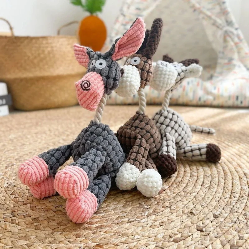 Plush Dog Toy Animals Shape Interactive Dog Chew Toys Corduroy Dog Toys for Small Large Dogs Puppy Pets Training Accessories