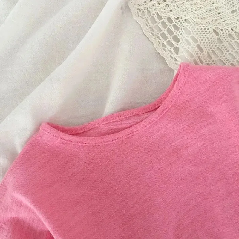 2025 Spring New Children Long Sleeve T Shirts Cotton Baby Boy Girl Loose Casual Tops Toddler Solid Bottoming Shirt Kids Clothes 4