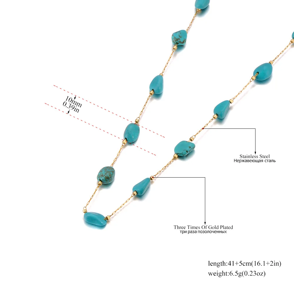 Women jewelry colorful natural stone beads necklace bracelet sets trendy bohemia stainless steel handmade tiki N24081