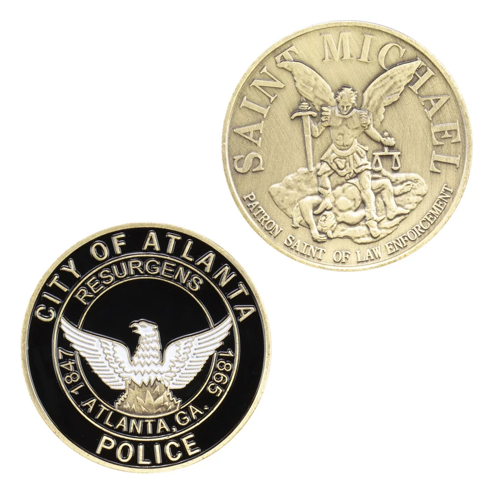 Tanio Atlanta Georgia USA departament policji pamiątka brązowa platerowana moneta święty michał