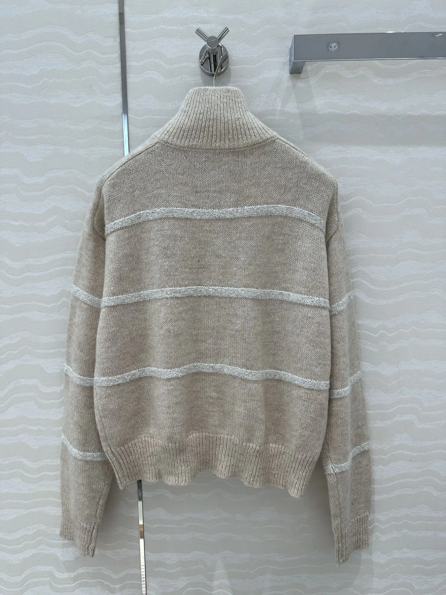 2120601925-1207 Women's knitted alpaca wool zipper cardigan jacket with medium high collar, elegant and comfortable 2