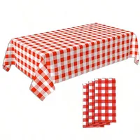 Red White Gingham Rectangular Tablecloth Disposable Plastic Table Cover with Stamping for Picnic Barbecue Kitchen Holiday Party 1