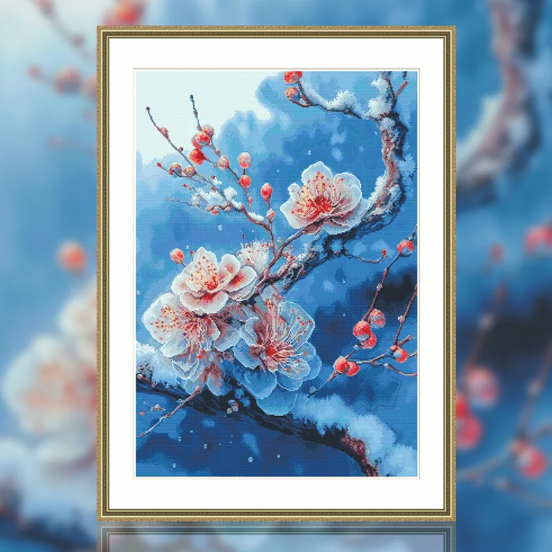 

DIY Cross Stitch Embroidery Kit, Plum Blossoms, Blooming in Winter Handicraft Gifts, Christmas Decoration, Wall Art for Kid