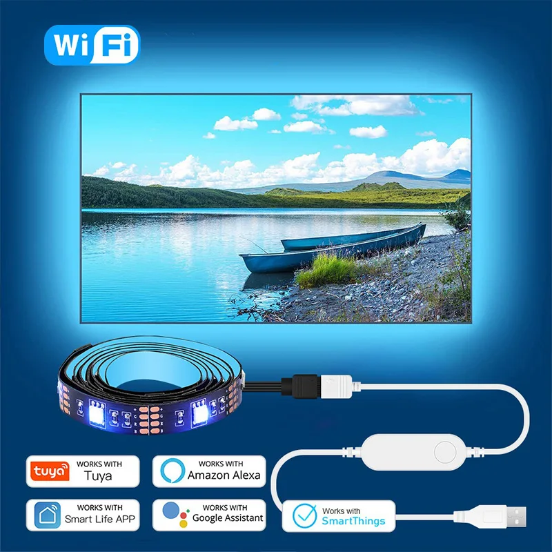 스마트 홈 USB LED 조명, 투야 와이파이 RGB LED 스트립 조명, 5050 스마트 LED TV 후면 조명, 알렉사 구글 스마트 홈과 웍, DC5V