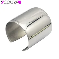 Fashion 316L Stainless Steel Cuff Bracelets and Bangles Silver Color Shiny Femininas Wide Big Bangles Hot Sale Bijoux For Women 1