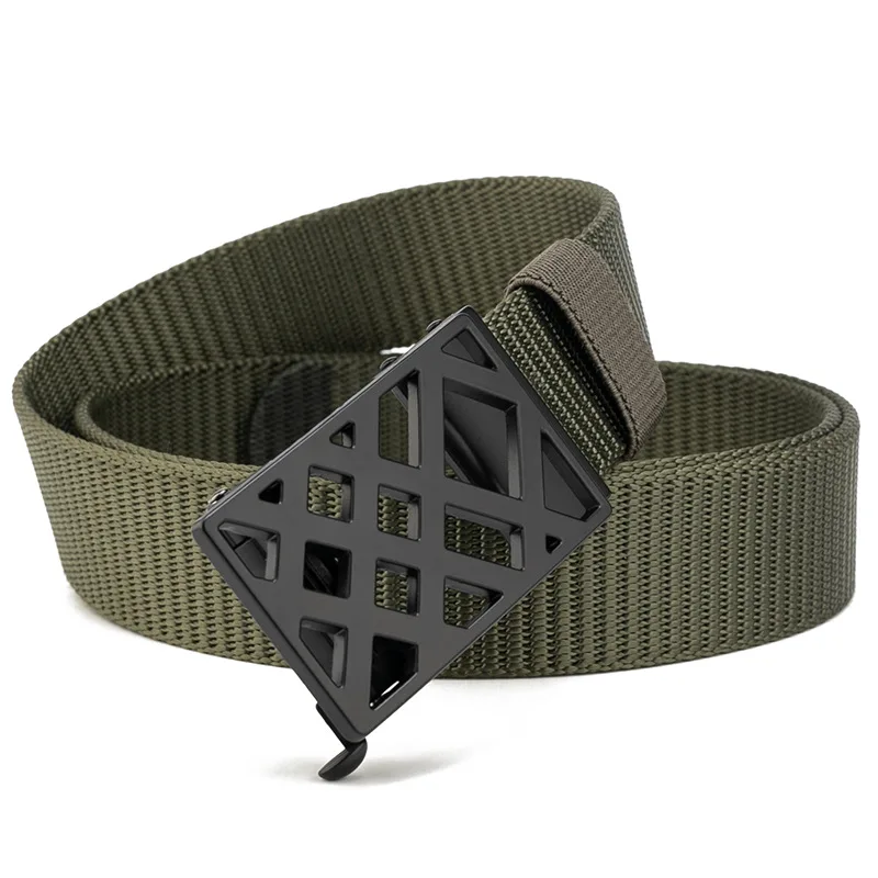 3.5cm Automatic Buckle Nylon Waistband 125cm Casual Men And Women's Tactical Training Geometric Hollow Buckle Design Jeans Belts